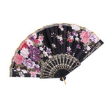 Sweet Style Flowers Hand Fan Folding Fan Dancing Party Fan - Black