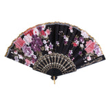 Sweet Style Flowers Hand Fan Folding Fan Dancing Party Fan - Black