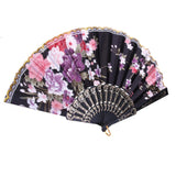 Sweet Style Flowers Hand Fan Folding Fan Dancing Party Fan - Black