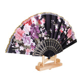 Sweet Style Flowers Hand Fan Folding Fan Dancing Party Fan - Black