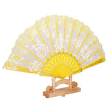 Maxbell Sweet Style Sequined Lace Rose Flowers Hand Fan Dancing Party Fan Yellow