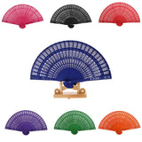 Maxbell 3x Vintage Wood Hollow Out Carved Hand Fan Foldable Fan Folding Pocket Fan