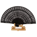 Maxbell 2x Vintage Wood Hollow Out Carved Hand Fan Foldable Fan Folding Pocket Fan