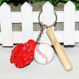 Maxbell Mini Baseball Ball+Bat+Glove Set Pendant Keyring Key Chain Gift - Red