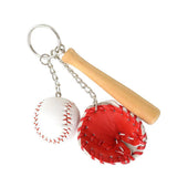 Maxbell Mini Baseball Ball+Bat+Glove Set Pendant Keyring Key Chain Gift - Red