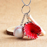 Maxbell Mini Baseball Ball+Bat+Glove Set Pendant Keyring Key Chain Gift - Red
