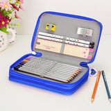 Maxbell 2 Layers Capacity Pencil Pen Case Travel Brush Makeup Storage Bag Blue