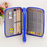 Maxbell 2 Layers Capacity Pencil Pen Case Travel Brush Makeup Storage Bag Blue