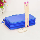 Maxbell 2 Layers Capacity Pencil Pen Case Travel Brush Makeup Storage Bag Blue