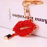 Maxbell Sexy Lips Lipstick Rhinestone Pendant Keychain Women Gift Accessories Red