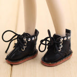10xPair of Cute PU Leather Boots Shoes Fit for 12'' Blythe Doll Dress Up Black