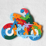 Maxbell Maxbell 26 Pieces Wooden Alphabet Number Jigsaw Puzzle Blocks Kids Preschool Letter A-Z Learning Toy Hand-eye Coordination Toy Motorcycle