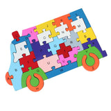 Maxbell Maxbell 26 Pieces Wood A-Z Alphabet Number Jigsaw Puzzle Various Patterns Colorful Block Kids Educational Preschool Toy Ambulance