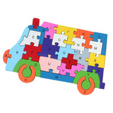 Maxbell Maxbell 26 Pieces Wood A-Z Alphabet Number Jigsaw Puzzle Various Patterns Colorful Block Kids Educational Preschool Toy Ambulance