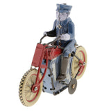 Vintage Policeman Riding Motorcycle Clockwork Tin Toy Collectible Gift with Wind-Up Key