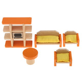 Maxbell Kids Pretend Role Play Wooden Toy Dollhouse Furniture + Family Members Set