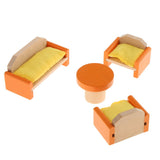 Maxbell Kids Pretend Role Play Wooden Toy Dollhouse Furniture + Family Members Set