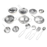 16 Pieces Metal Silver Mini Kitchen Cookware Utensil Simulation Chef Toy Kids Preschool Cooking Play Tool Set Kids Gift