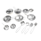 16 Pieces Metal Silver Mini Kitchen Cookware Utensil Simulation Chef Toy Kids Preschool Cooking Play Tool Set Kids Gift