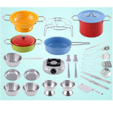 Maxbell 25PCS Colorful Kids Pretend Play Stainless Steel Cookware Kitchen Toy Set