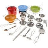 Maxbell 25PCS Colorful Kids Pretend Play Stainless Steel Cookware Kitchen Toy Set