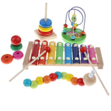 Maxbell 4PCS Wooden Educational Toy - Musical Xylophone/ Bead Maze/ Stacking Ring Tower/ Twisty Caterpillar Set for Baby Children Gift #B - Aladdin Shoppers