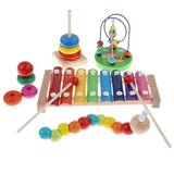 Maxbell 4PCS Wooden Educational Toy - Musical Xylophone/ Bead Maze/ Stacking Ring Tower/ Twisty Caterpillar Set for Baby Children Gift #B - Aladdin Shoppers