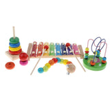 Maxbell 4PCS Wooden Educational Toy - Musical Xylophone/ Bead Maze/ Stacking Ring Tower/ Twisty Caterpillar Set for Baby Children Gift #B - Aladdin Shoppers