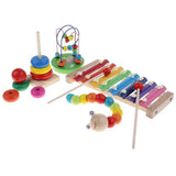 Maxbell 4PCS Wooden Educational Toy - Musical Xylophone/ Bead Maze/ Stacking Ring Tower/ Twisty Caterpillar Set for Baby Children Gift #B - Aladdin Shoppers