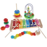 Maxbell 4PCS Wooden Educational Toy - Musical Xylophone/ Bead Maze/ Stacking Ring Tower/ Twisty Caterpillar Set for Baby Children Gift #B - Aladdin Shoppers