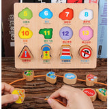 Maxbell 2-in-1 Wooden Cartoon Jigsaw Puzzles Blocks Board & Beads Threading Educational Toy Play Activity- Traffic - Aladdin Shoppers