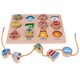 Maxbell 2-in-1 Wooden Cartoon Jigsaw Puzzles Blocks Board & Beads Threading Educational Toy Play Activity- Traffic - Aladdin Shoppers