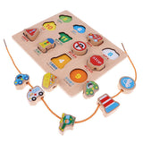 Maxbell 2-in-1 Wooden Cartoon Jigsaw Puzzles Blocks Board & Beads Threading Educational Toy Play Activity- Traffic - Aladdin Shoppers