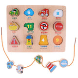 Maxbell Maxbell 2-in-1 Wooden Cartoon Jigsaw Puzzles Blocks Board & Beads Threading   Educational Toy Play Activity- Traffic