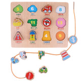 Maxbell 2-in-1 Wooden Cartoon Jigsaw Puzzles Blocks Board & Beads Threading Educational Toy Play Activity- Traffic - Aladdin Shoppers