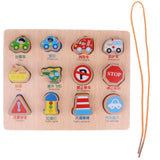 Maxbell 2-in-1 Wooden Cartoon Jigsaw Puzzles Blocks Board & Beads Threading Educational Toy Play Activity- Traffic - Aladdin Shoppers