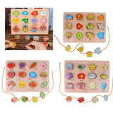 Maxbell 2-in-1 Wooden Cartoon Jigsaw Puzzles Blocks Board & Beads Threading Educational Toy Play Activity- Fruits - Aladdin Shoppers