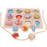 Maxbell 2-in-1 Wooden Cartoon Jigsaw Puzzles Blocks Board & Beads Threading Educational Toy Play Activity- Marine - Aladdin Shoppers