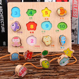 Maxbell 2-in-1 Wooden Cartoon Jigsaw Puzzles Blocks Board & Beads Threading Educational Toy Play Activity- Marine - Aladdin Shoppers