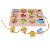 Maxbell 2-in-1 Wooden Cartoon Jigsaw Puzzles Blocks Board & Beads Threading Educational Toy Play Activity- Animal - Aladdin Shoppers