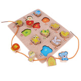 Maxbell 2-in-1 Wooden Cartoon Jigsaw Puzzles Blocks Board & Beads Threading Educational Toy Play Activity- Animal - Aladdin Shoppers