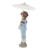Maxbell Maxbell Lovely Handmade Resin Japanese Style Kimono Girl Doll with Umbrella Home Décor –Blue