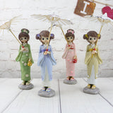 Maxbell Maxbell Lovely Handmade Resin Japanese Style Kimono Girl Doll with Umbrella Home Décor –Blue