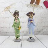 Maxbell Maxbell Lovely Handmade Resin Japanese Style Kimono Girl Doll with Umbrella Home Décor –Blue