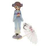 Maxbell Maxbell Lovely Handmade Resin Japanese Style Kimono Girl Doll with Umbrella Home Décor –Blue