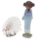 Maxbell Maxbell Lovely Handmade Resin Japanese Style Kimono Girl Doll with Umbrella Home Décor –Blue