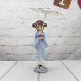 Maxbell Maxbell Lovely Handmade Resin Japanese Style Kimono Girl Doll with Umbrella Home Décor –Blue