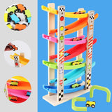 Maxbell Wooden 7-Layer Ramp Race Track & 8 Mini Inertia Car Sliding Toy Vehicel & Train Playset for Baby Toddler Fine Motor Skill Developmental Activity - Aladdin Shoppers