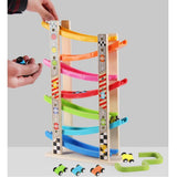 Maxbell Wooden 7-Layer Ramp Race Track & 8 Mini Inertia Car Sliding Toy Vehicel & Train Playset for Baby Toddler Fine Motor Skill Developmental Activity - Aladdin Shoppers