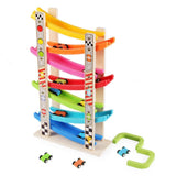 Maxbell Wooden 7-Layer Ramp Race Track & 8 Mini Inertia Car Sliding Toy Vehicel & Train Playset for Baby Toddler Fine Motor Skill Developmental Activity - Aladdin Shoppers